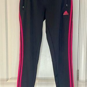 Adidas Women's Black Joggers with Bright Pink Stripes
